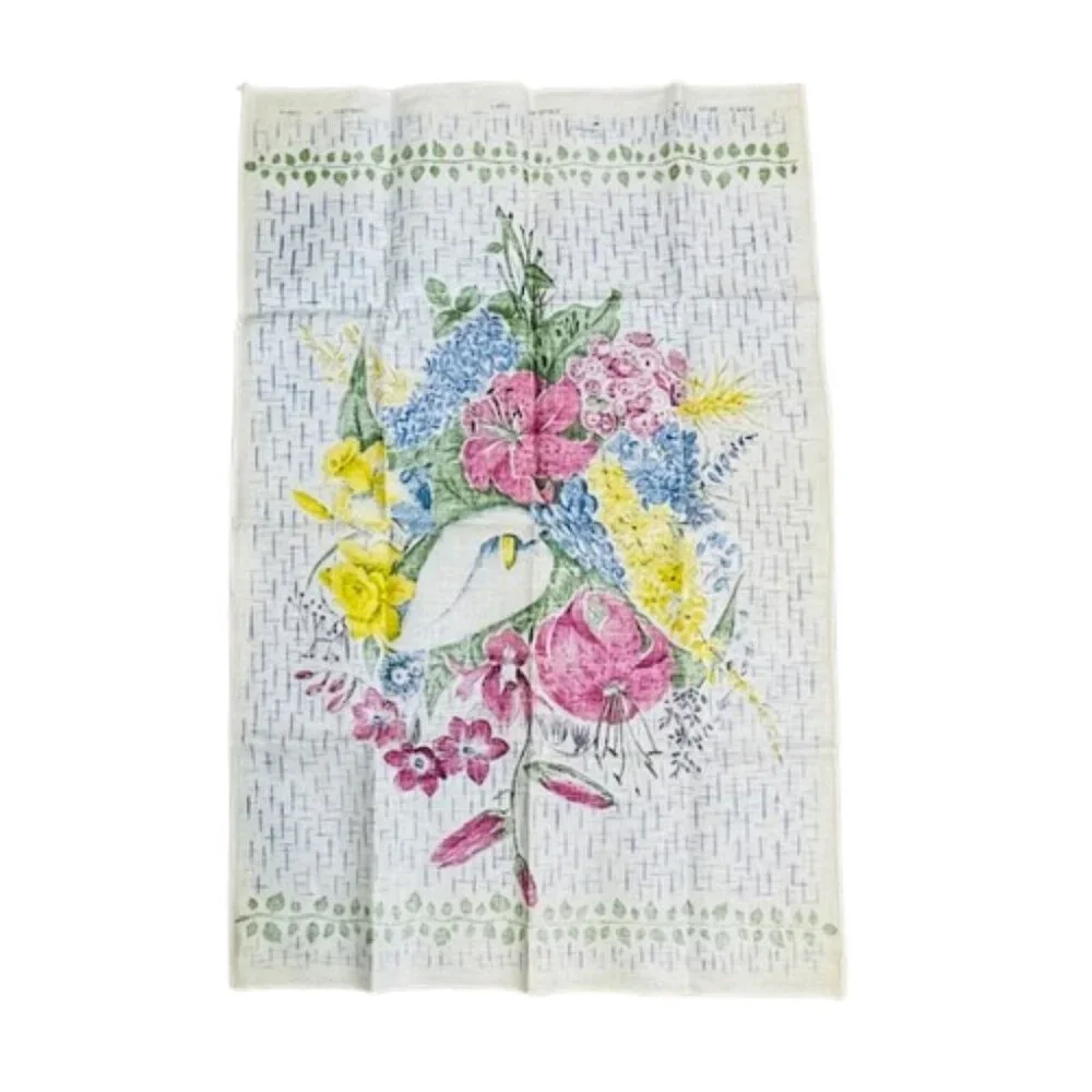 Samuel Lamont MCM 100% Irish Linen Floral Still Life Tea Towel XL NOS - Picture 6 of 6